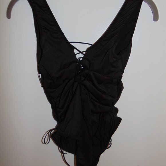 Bodysuit Tank Top Lace Up 4 Sides Intricate Twee Capsule Wardrobe Goth Boho M - Picture 2 of 8